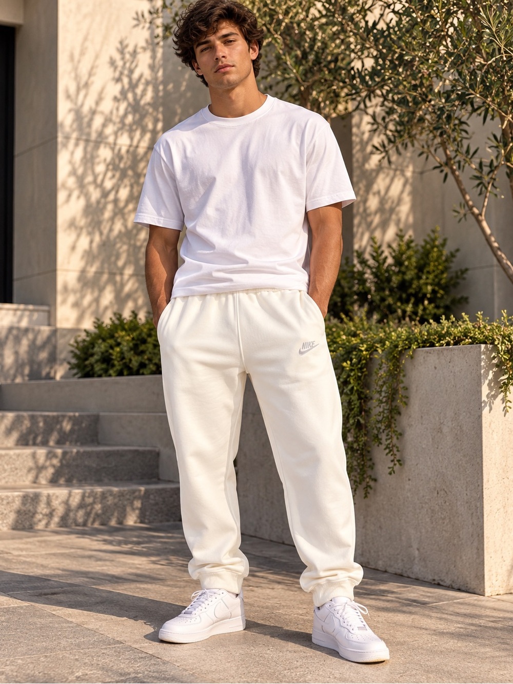 Nike Men’s Club Fleece Joggers Size L Cream White Cuffed Sweatpants